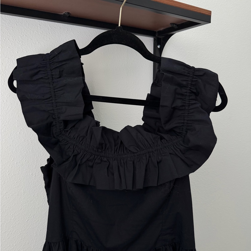 Abercrombie & Fitch Midi Dress Black Off The Shoulder Ruffle - Picture 5 of 7